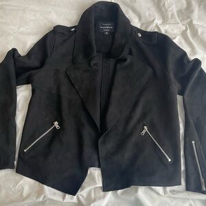 Haute Monde Black suede Leather Jacket with Silver Accents